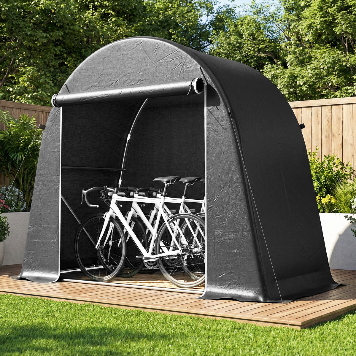 Abri de jardin tente de stockage étanche abri moto porte enroulable fermeture éclair, 245 x 120 x 200 cm, gris foncé