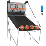 Jeu de basketball arcade pliable à 2 panier 4 balles pompe de gonflage, panier de basketball avec système de pointage, 4 bouton fonctionnement et 8 modes, 205x110x205cm, noir et blanc