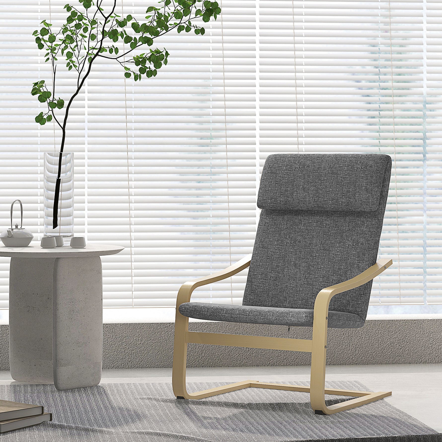 Fauteuil de salon, fauteuil chambre avec accoudoirs incurvés, coussin, tissu aspect lin, 65 x 79 x 98 cm, gris