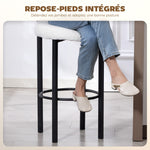 Lot de 2 tabourets de bar, chaises de bar en tissu bouclette avec dossier incurvé, repose-pieds, 50x52,5x98cm, blanc