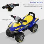 Porteur Enfants Quad 18-36 Mois dim. 60L x 31l x 42H cm Effets Lumineux et sonore Bleu Jaune
