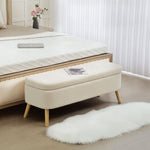 Banc de rangement, bout de lit avec couvercle, pieds en bois, capacité 65 L, jusqu'à 220 kg, 120x42x45cm, beige