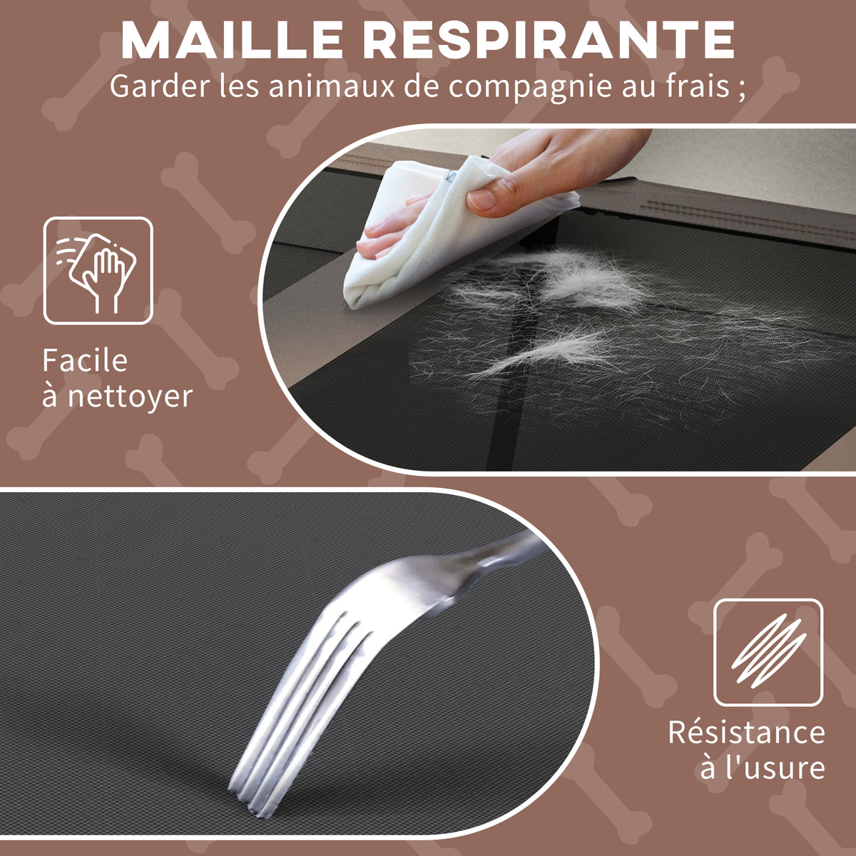 Lit pour chien chat sur pieds lit chien surélevé velum anti-UV oxford sac de transport 106 x 76 x 94 cm café