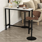 Table de Bar Table Haute de Cuisine Mange-debout - dim. 120L x 40l x 100H cm - châssis piètement Acier, Plateau Aspect marbre Blanc
