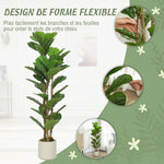 Lot de 2 plantes artificielles 120 cm Figuier lyre arbre artificiel avec pot en plastique et tronc en bois massif, vert