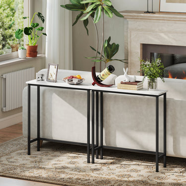 Console meuble 75 cm, table console plateaux en effet marbre, cadre en métal, style moderne blanc et noir