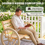 Banc de Jardin banc 3 places en bois Style Rustique Chic accoudoirs Roues Charette Bois Sapin effet bois naturel