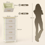 Commode 4 tiroirs en tissu, meuble de rangement avec 4 poches, 2 crochets, structure en acier, 45 x 30 x 94,5 cm, beige