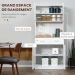Buffet haut cuisine, armoire de cuisine, 4 portes, tiroir, plan de travail et étagères réglables, 80x40x180cm, blanc