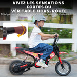 Moto électrique enfants 24V, moteur 250W, vitesse 6,4-16 km/h, pour enfants 8-12 ans, suspension arrière, rouge