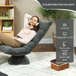 360° swivel floor chair, foldable velvet armchair with 5-position adjustable backrest, 70x62x95cm, dark gray