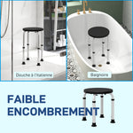 Tabouret de Douche réglable en Hauteur siège de Douche Ergonomique Pieds antidérapants Charge Max. 136 Kg alu HDPE Noir