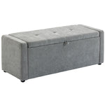 Banc de rangement, bout de lit, repose-pieds rembourré en lin avec assise large, 122 x 48 x 44 cm, gris clair