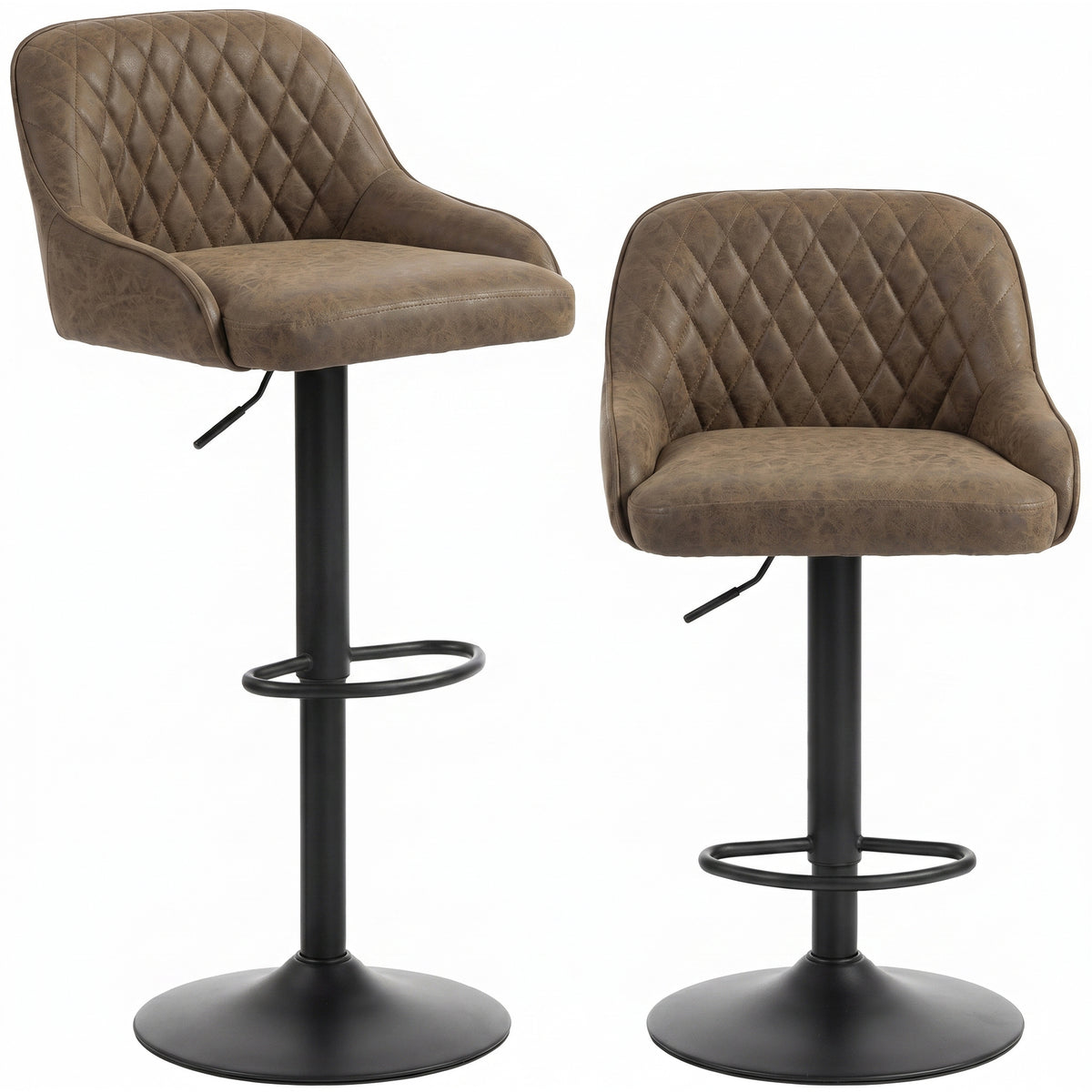 Lot de 2 Tabourets de Bar, Tabourets Hauts Cuisine avec Siège Pivotant et Hauteur Réglable, Marron Foncé