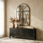 Miroir mural arqué 80 x 120 cm, lot de 3 pièces, miroir verrière en forme de fenêtre, verre trempé et métal, noir
