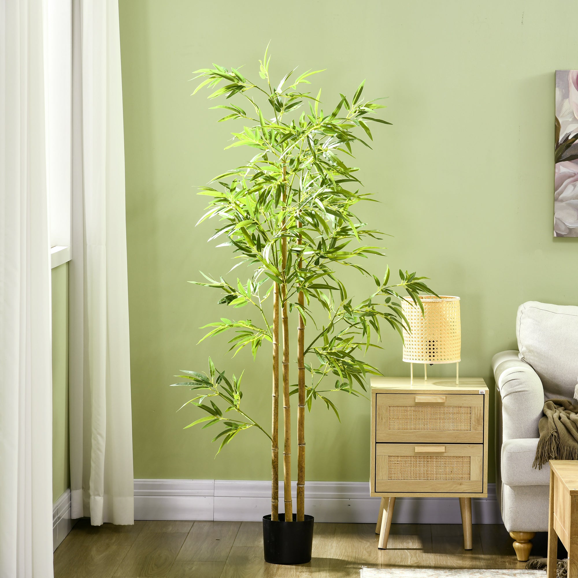 Plante artificielle Bambou arbre artificiel hauteur 180 cm avec pot, décoration interieur, très réaliste