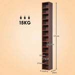 Opbergmeubel voor cd's en dvd's, kolomkast, opbergkast met 12 vakken, max. capaciteit 204 cd's, 21 x 20 x 175 cm, bruin