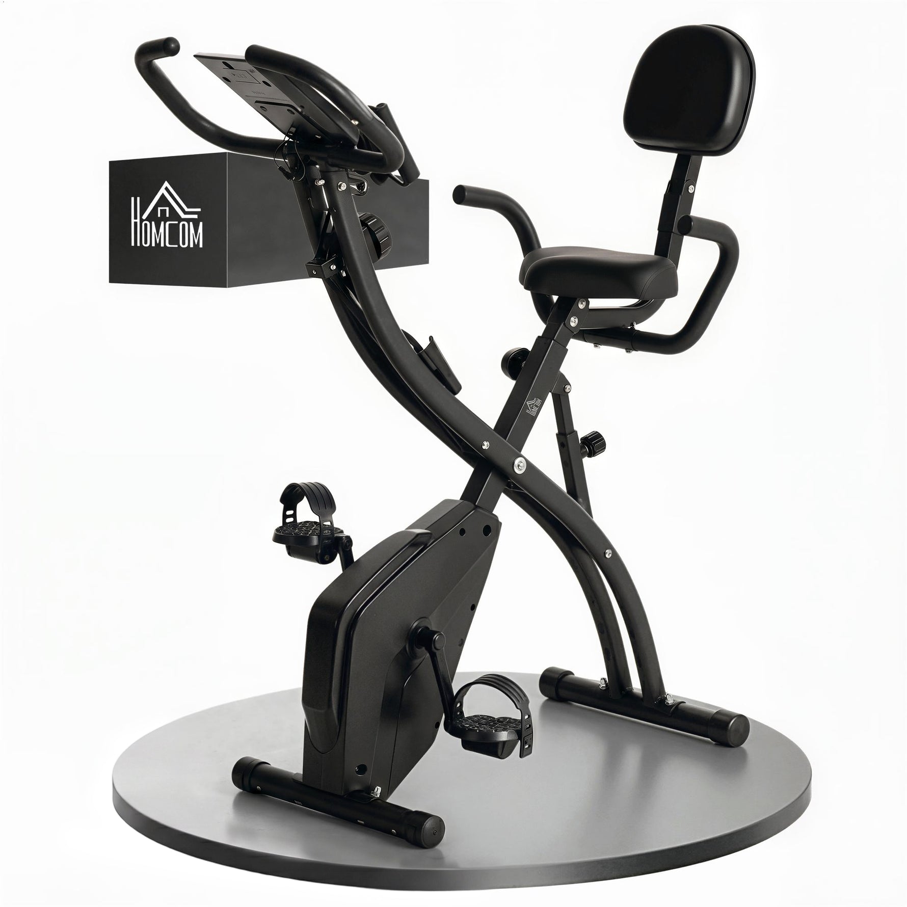 Vélo d'Appartement Pliable 4-en-1 - Ergomètre Magnétique Silencieux avec Cordes de Résistance - Sport Maison et Cardio-training avec Roulettes, Selle Confort et LCD (Max 120kg), Noir