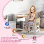Bureau enfant avec chaise, table enfant avec tiroir, placard et large plateau, pour 3 à 6 ans, 80 x 39 x 59 cm, blanc