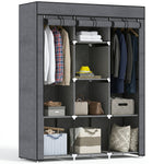 Armoire penderie multi-rangement - 8 étagères, 2 barres - non tissé gris