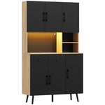 Credenza da cucina mobile dispensa alto con luce LED RGB piano di lavoro 6 ante 2 cassetti 100x40x176cm nero