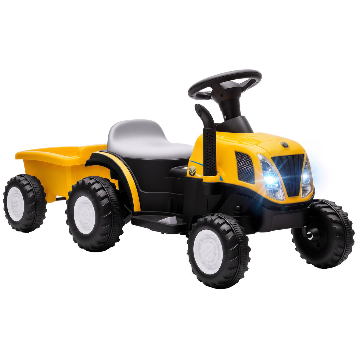 Trattore Elettrico per Bambini 6V con Rimorchio Rimovibile, Auto Elettrica per Bambini, Batteria al Litio, 1-3 anni, Giallo
