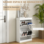 Meuble à chaussures, 2 portes abattants, étagères réglables, pour entrée, couloir, 54 x 24 x 82,5 cm, blanc