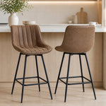 Lot de 2 tabourets de bar, chaises de bar en PU, assise rembourrée 68H cm, dossier et repose-pieds, marron