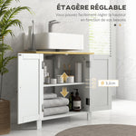 Mueble bajo lavabo 2 puertas, estante interior ajustable de 2 niveles, tiradores de PU, 60 x 30 x 60 cm, blanco
