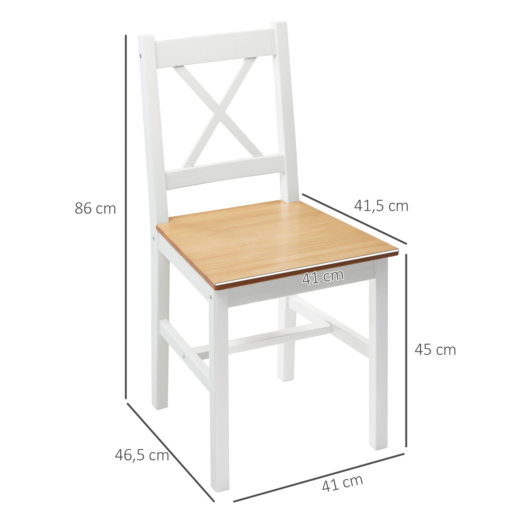 Lot de 4 chaises de salle à manger en bois massif chaise de cuisine esprit campagne dossier croisé blanc et chêne