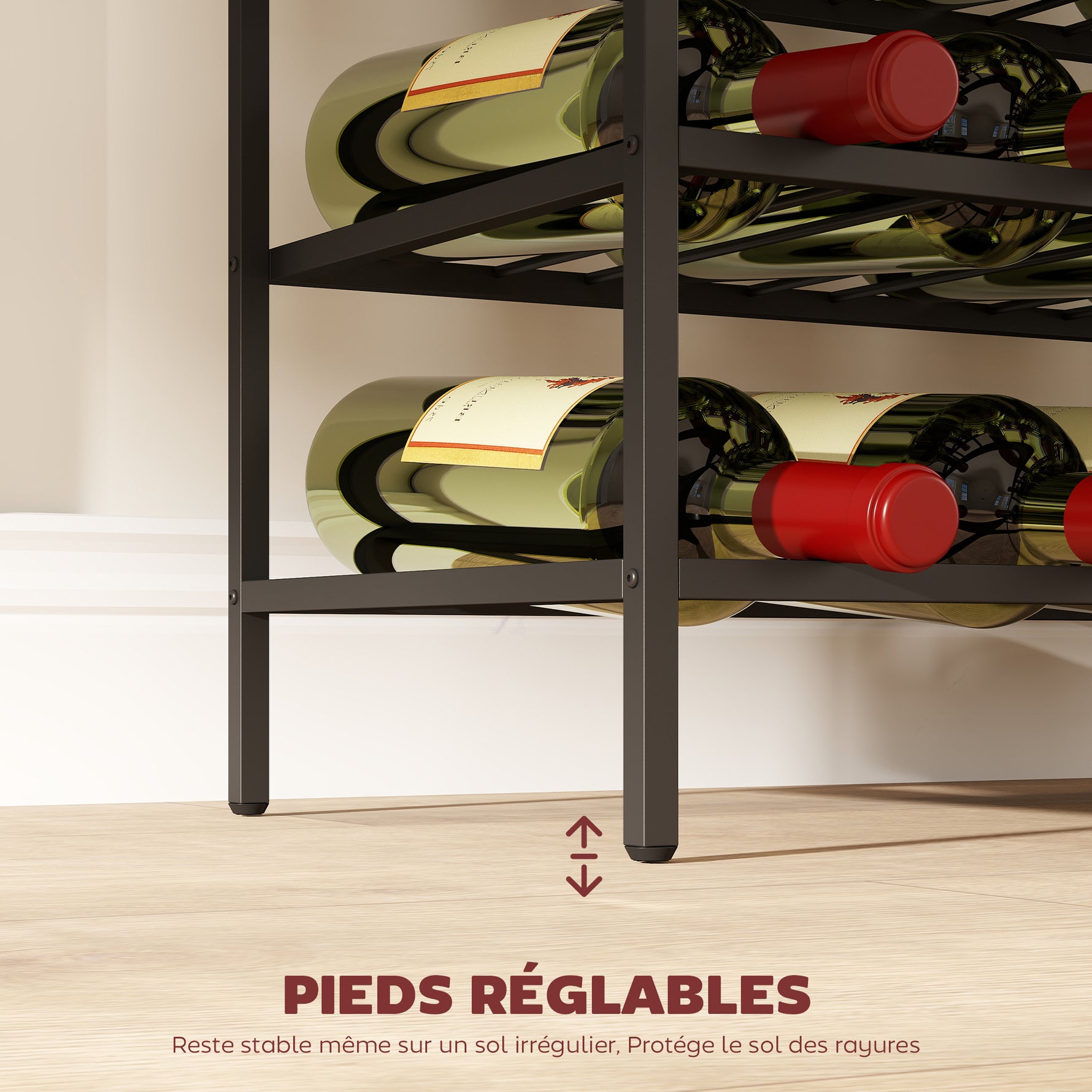 Étagère à vin rack pour bouteilles range-bouteilles capacité 54 bouteilles dim. 63L x 25l x 91H cm métal noir