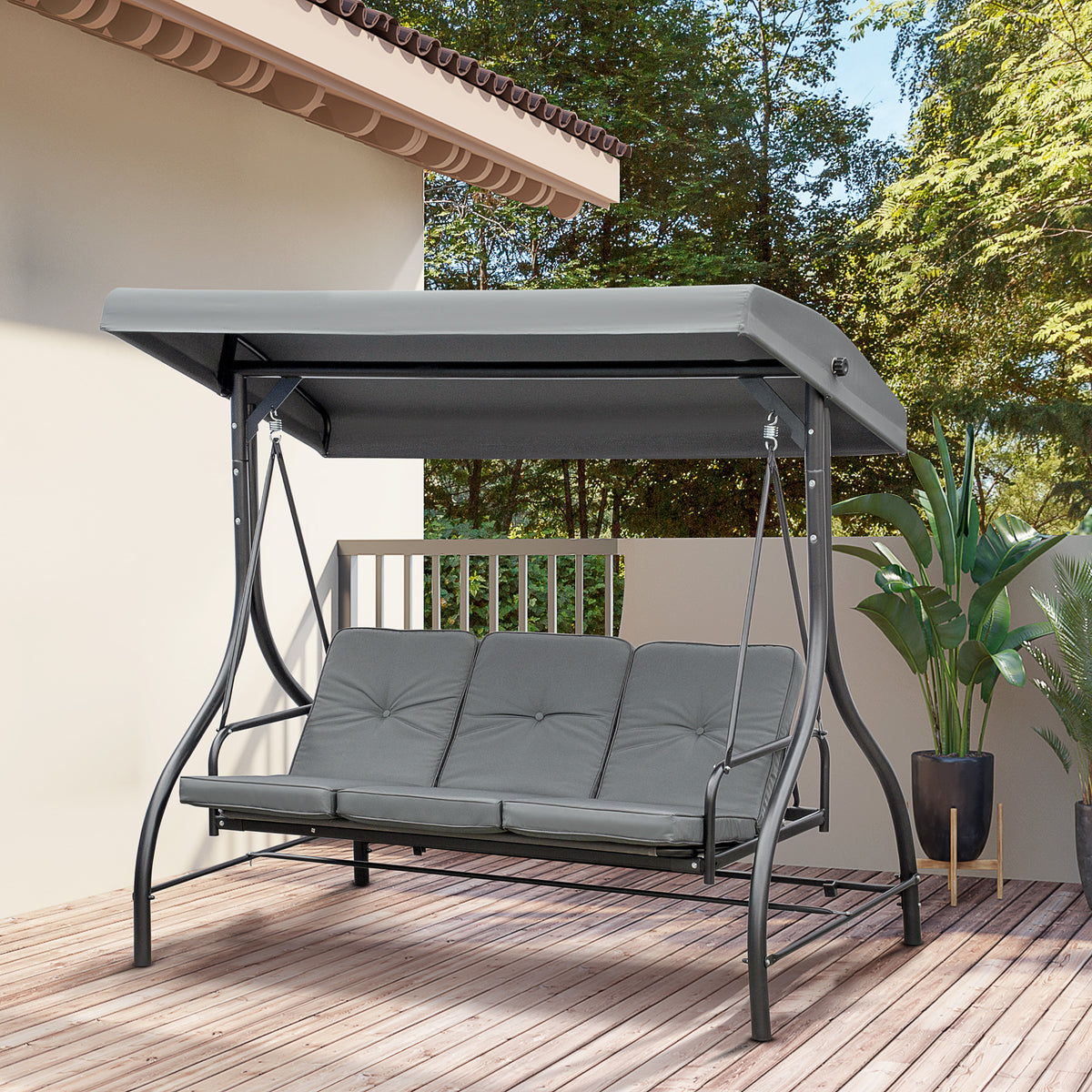 Balancelle de Jardin 3 Places Convertible Inclinaison Toit réglable Matelas Grand Confort Rembourrage 7 cm fourni