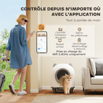 Bac à litière pour chat autonettoyant 80L, bac à litière automatique contrôle app, anti-pinch, 55,5 x 51 x 60 cm, blanc