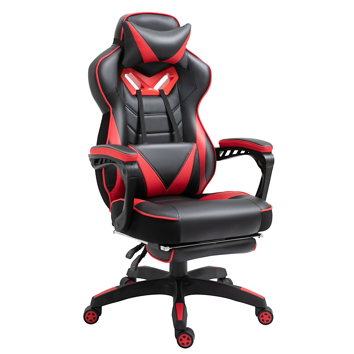 Chaise gaming Ergonomique, Fauteuil de Bureau confortable avec Repose-Pied, Appuie-Tête et coussin lombaire, Hauteur Réglable, noir et rouge