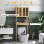 Étagère de toilettes meuble de salle de bain dessus toilette WC avec placard 2 portes et étagère ouverte bambou