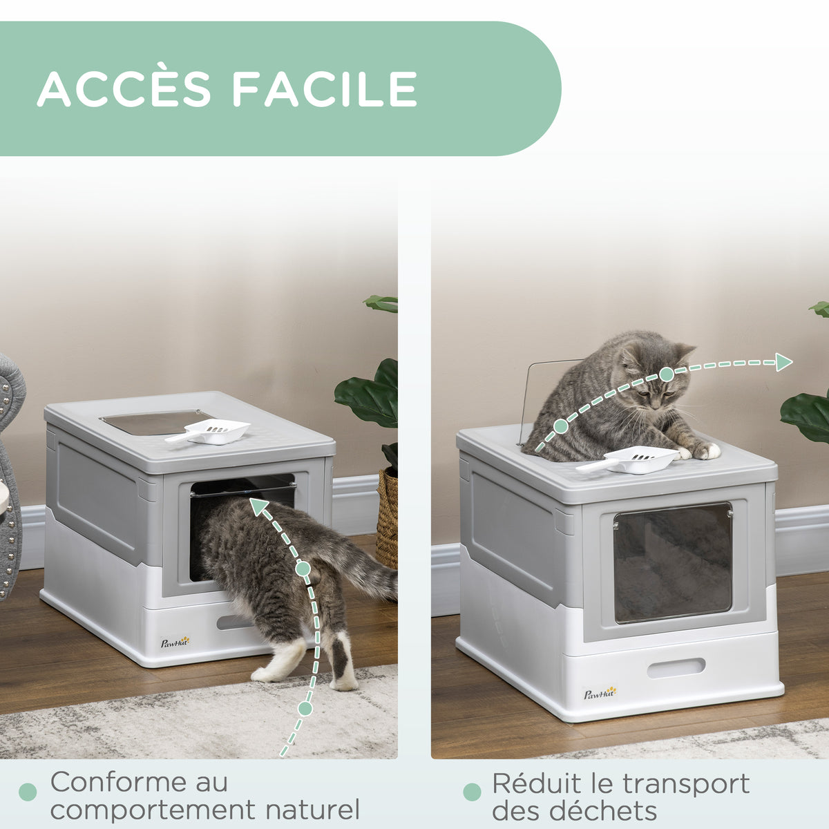 Lot de 2 maisons de toilette pour chat pliable double porte battante et supérieure pelle fourni 47,5 x 35,5 x 36,7 cm