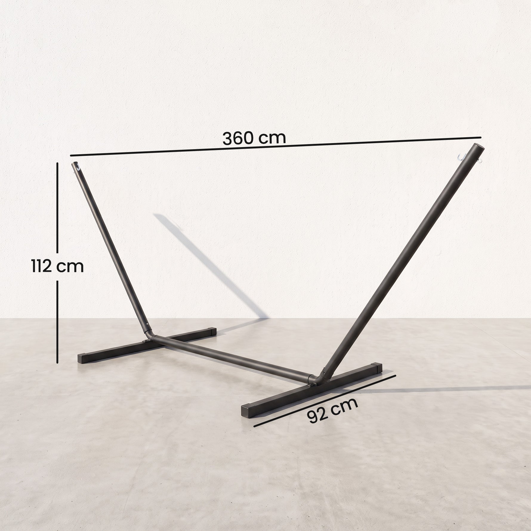 Support Pied de hamac Structure Robuste métal époxy Noir 3,60 x 0,92 x 1,12 m, Compatible Hamacs de 3,3 à 3,6 m