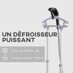Défroisseur vapeur vertical 1950 W 32g/min, réservoir d'eau 2 L, tige télescopique, 11 températures réglables, noir