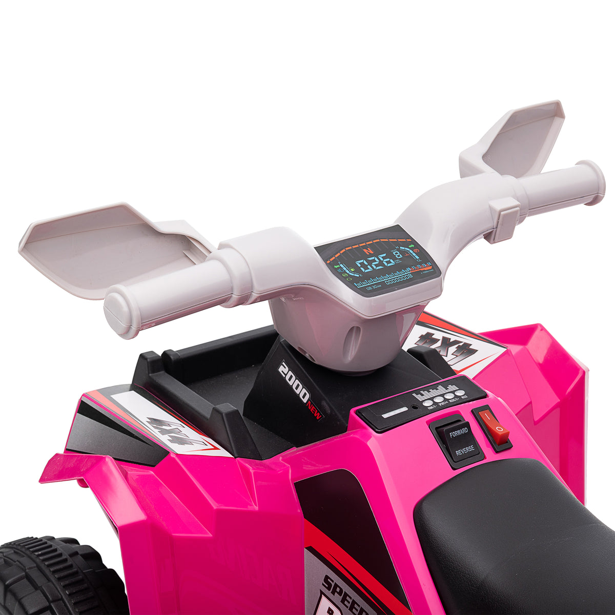 Haurrentzako quad elektrikoa, 6V-ko bateria duen ibilgailua, aurrerantz eta atzerantz egiteko aukerarekin, 70L x 41,5z x 48,5A cm, arrosa