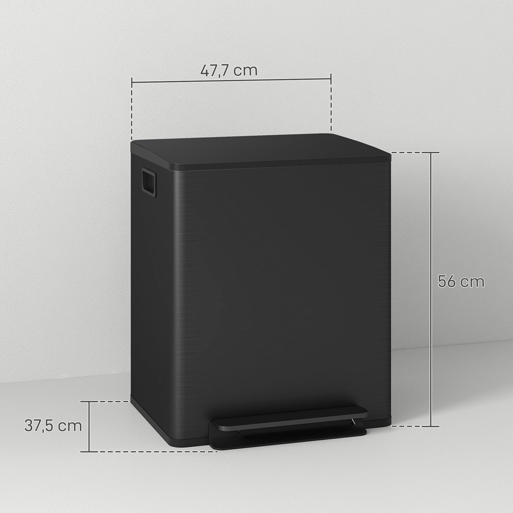 Poubelle de cuisine 2 compartiments de 2 x 25L, acier inoxydable, couvercle à fermeture douce, 47,7x37,5x56cm, noir