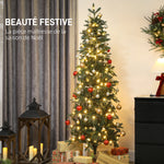 Sapin de Noël artificiel 180 cm, arbre de Noël slim avec 200 lumières 8 modes d'éclairage 605 branches articulées, vert