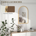 Miroir mural arche, 110 x 65 cm Cadre en bois, Miroir arqué pour le salon, la chambre, l'entrée, bois naturel