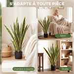 Plante Artificielle Sansevieria 77 cm avec 21 Feuilles Ajustables et Pot, Facile à Nettoyer, pour Bureau, Chambre, Vert