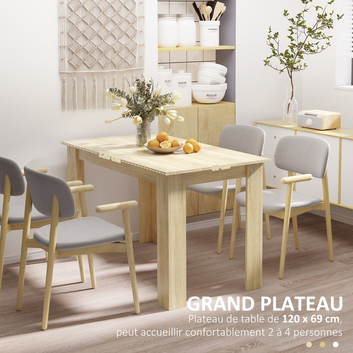 Table à manger table de cuisine design moderne avec grand plateau 2-4 personnes en bois dim. 120L x 69l x 75H cm chêne