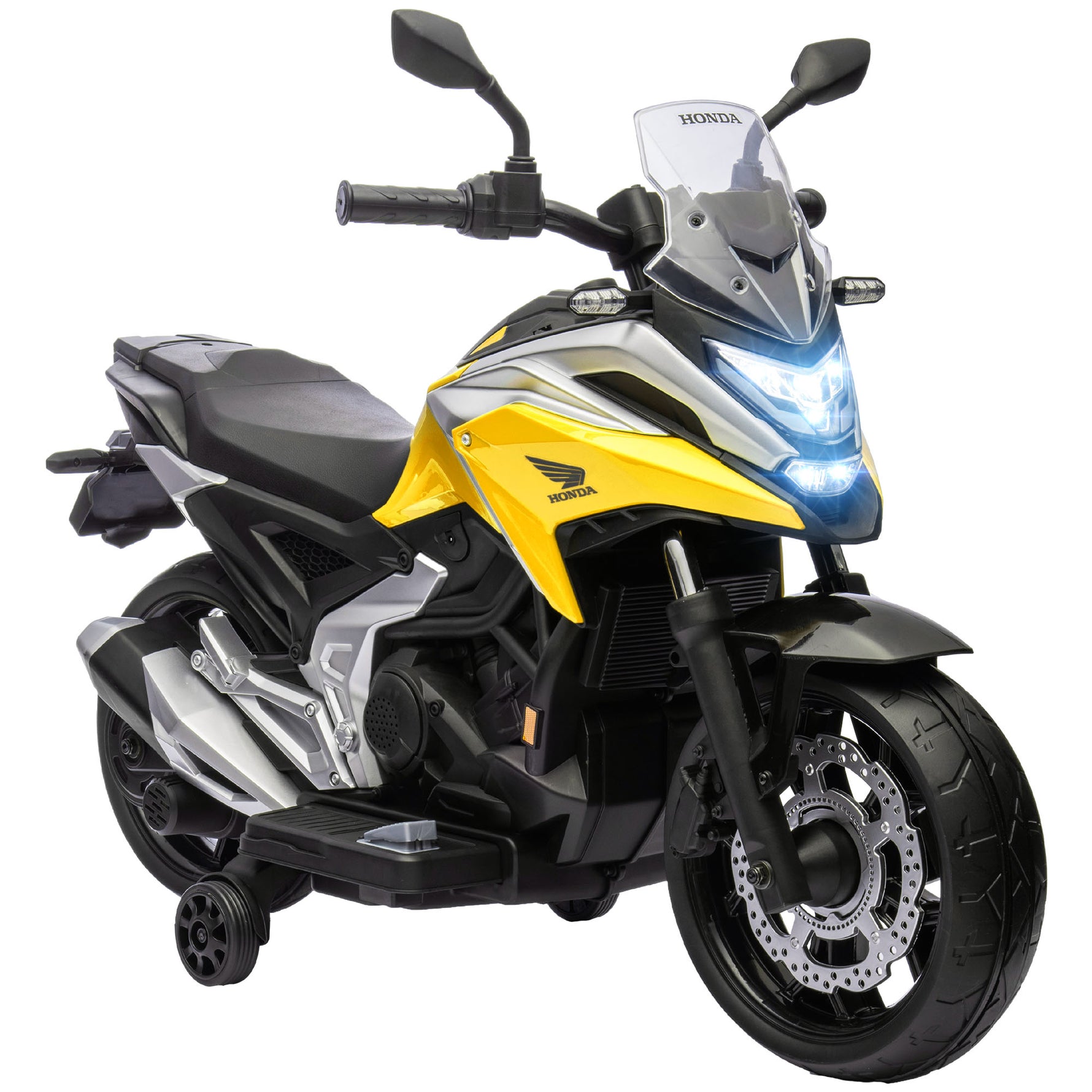 Moto électrique pour enfants moto porteur Honda pour enfants 3 à 6 ans avec musique, phares jaune