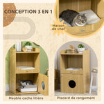 Mobile toilette per gatti, mobile lettiera per gatti a 3 livelli, scomparto chiuso da un'anta, 1 cuscino, 60 x 45 x 103 cm