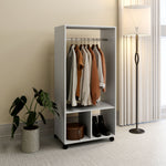 Armoire penderie étagère 2 niches penderie 4 roulettes pivotantes dim. 60L x 40l x 128H cm gris