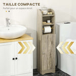 Meuble bas de salle de bain 1 étagère supérieure ouverte 2 compartiments et 1 placard 23 x 18 x 100 cm gris