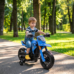 Moto da cross elettrica per bambini 3-8 anni, batteria 6V, 2 motori, clacson e rotelle, carico 30KG, blu