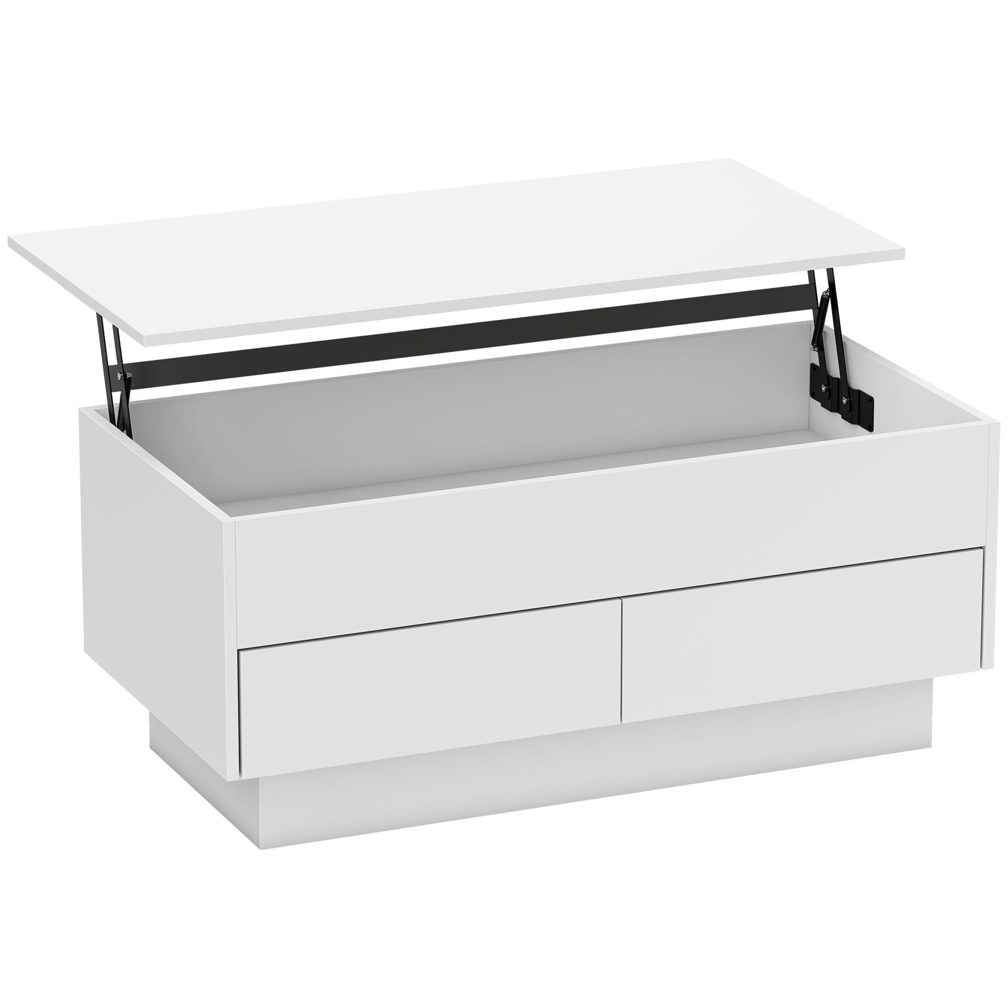 Table basse relevable, table de salon avec compartiment caché et 2 tiroirs, 100 x 50 x 44 cm, blanc